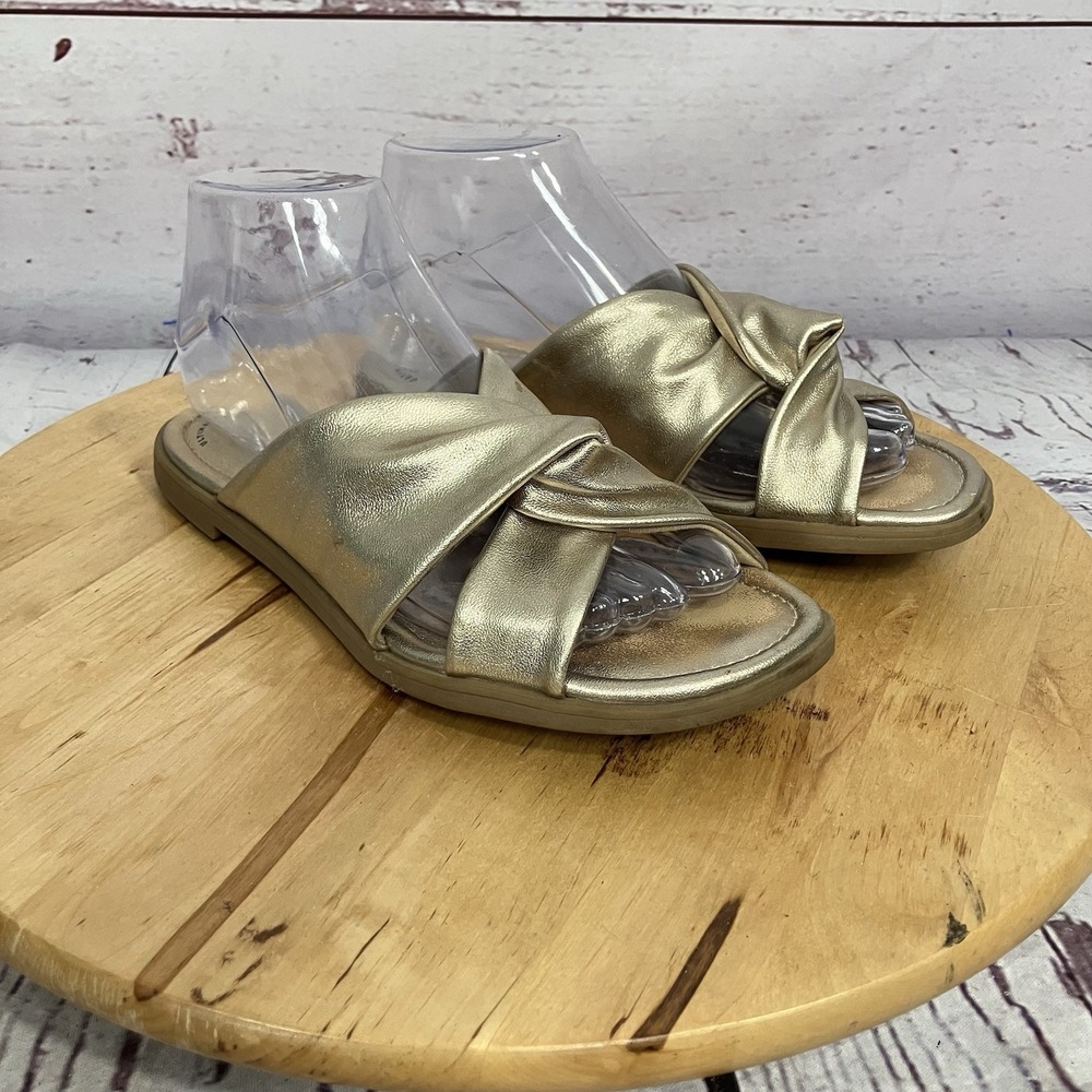 Clarks Collection Sandals Women‎ 6.5 Gold Leather Slide Comfort Cushioned
